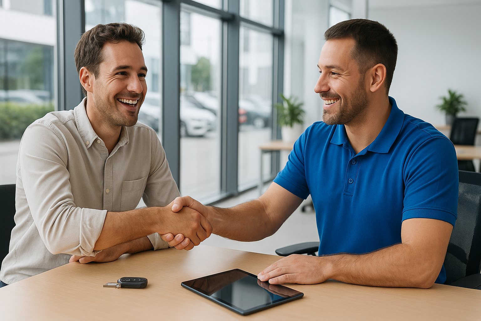 Customer shaking hands with a Find It Finance It specialist