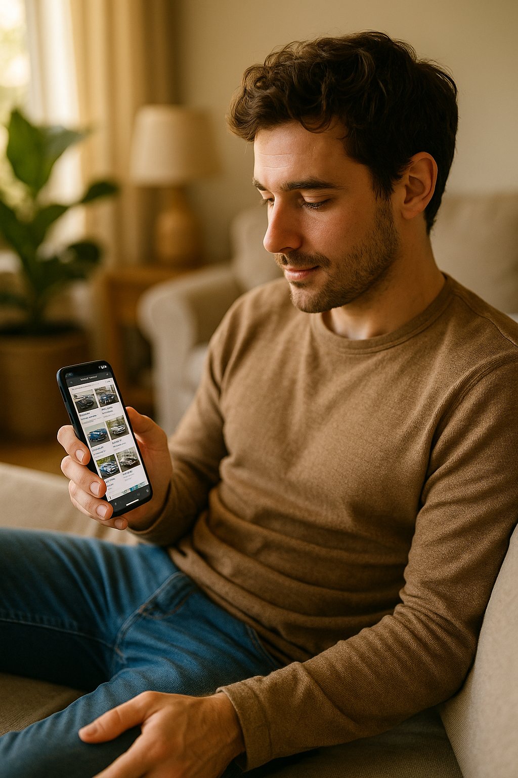 Browsing cars from home on a phone
